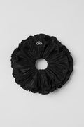 Micro Plisse Oversize Scrunchie - Black