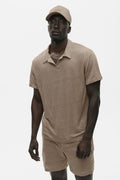 Linen Jersey Coastal Short Sleeve Polo - Gravel