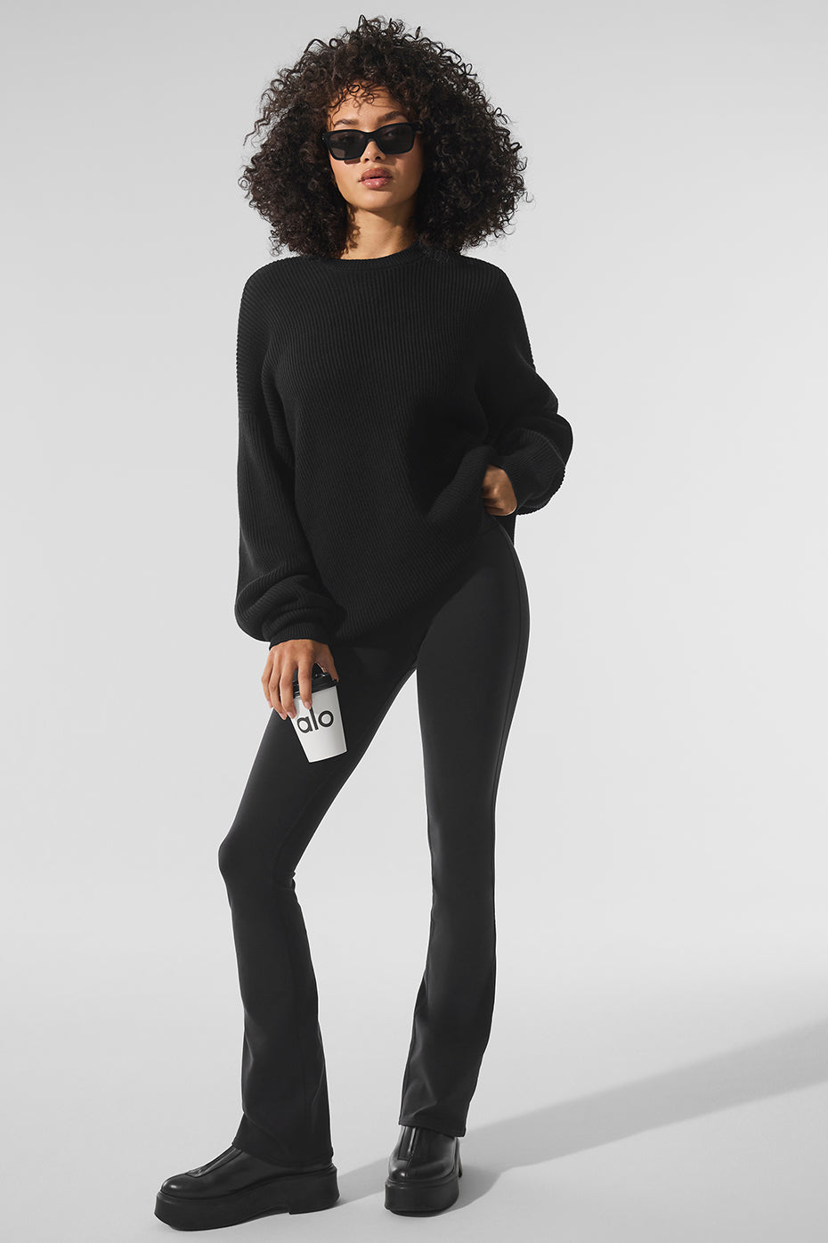 Domain Rib Knit Crew Sweater - Black