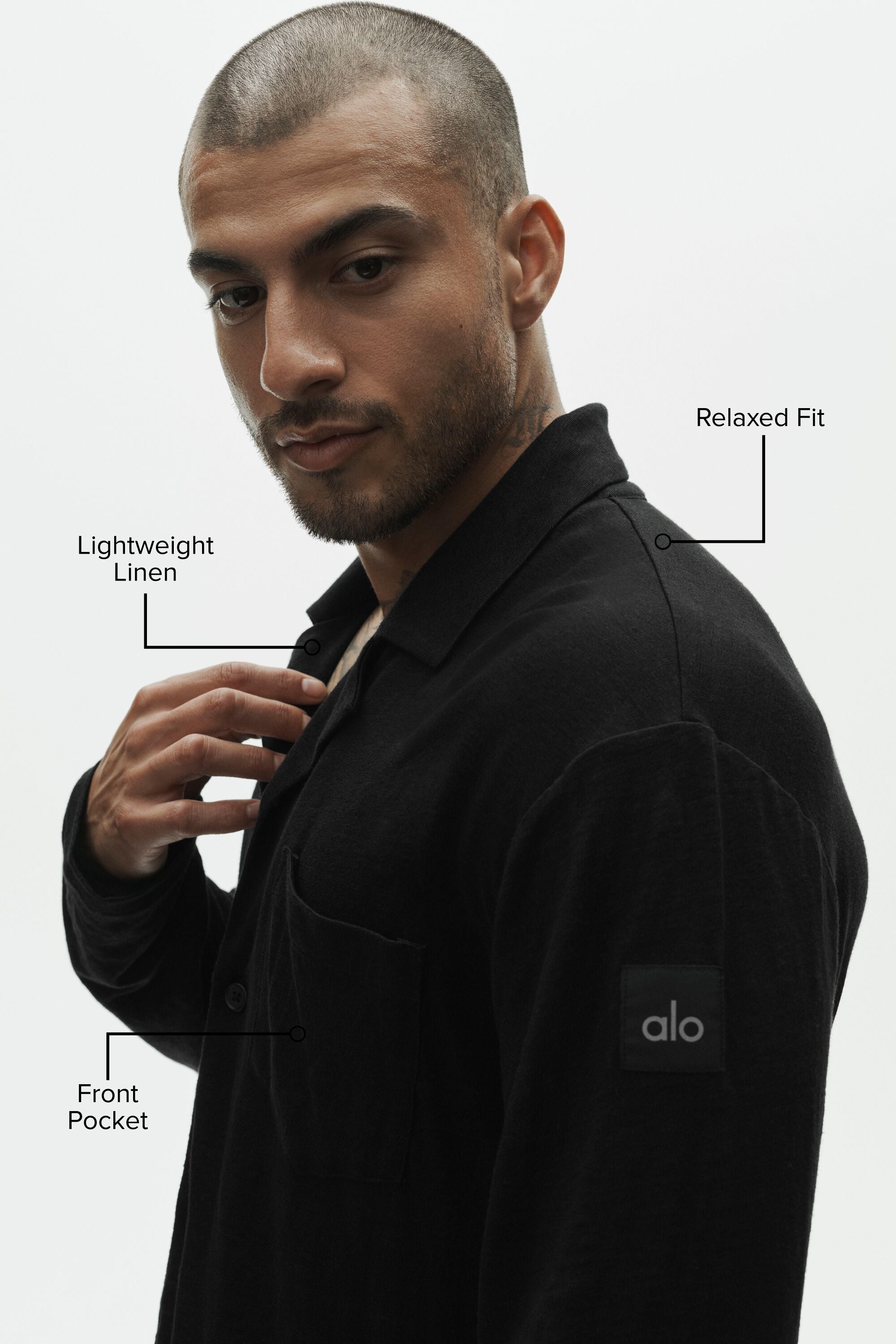 Linen Jersey Coastal Long Sleeve Button Up - Black