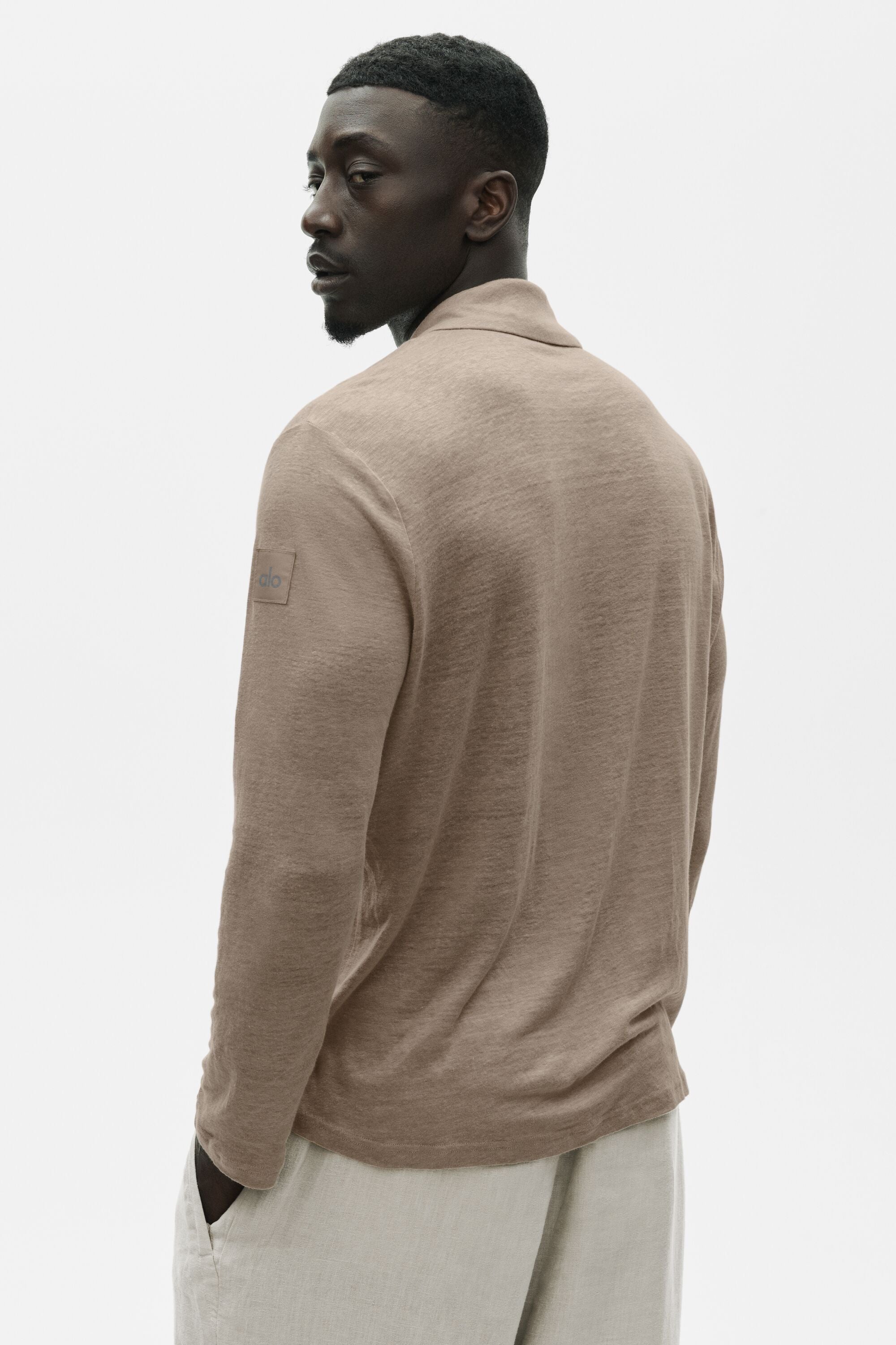 Linen Jersey Coastal Long Sleeve Button Up - Gravel