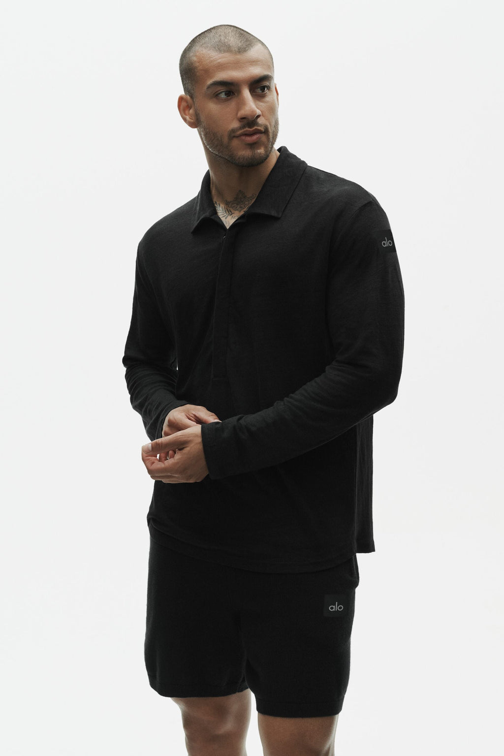 Linen Jersey Coastal Long Sleeve Pullover - Black