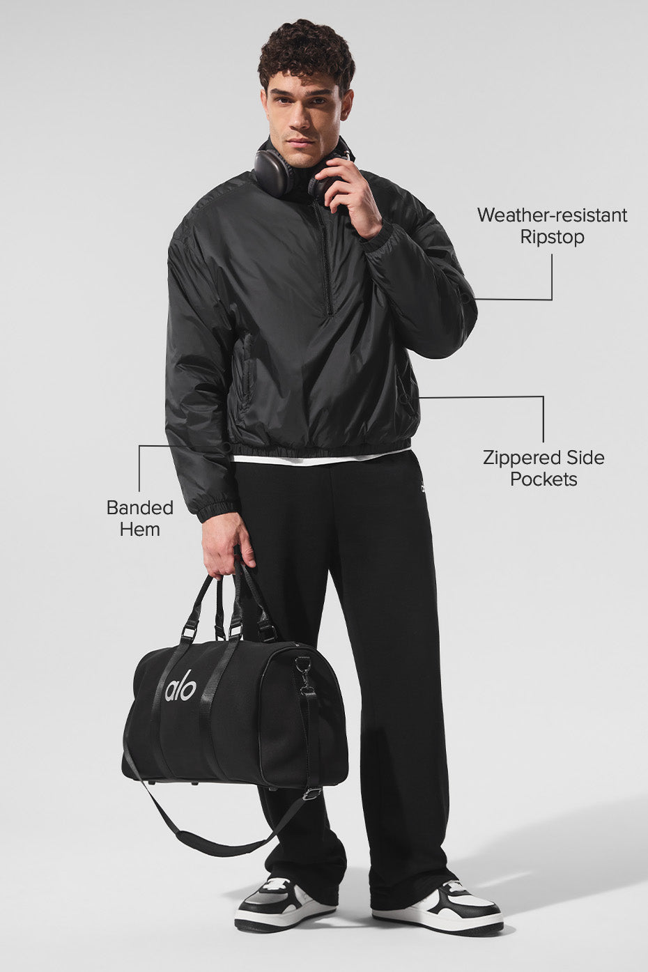 Latitude Light Weight 1/2 Zip Pullover Jacket - Black
