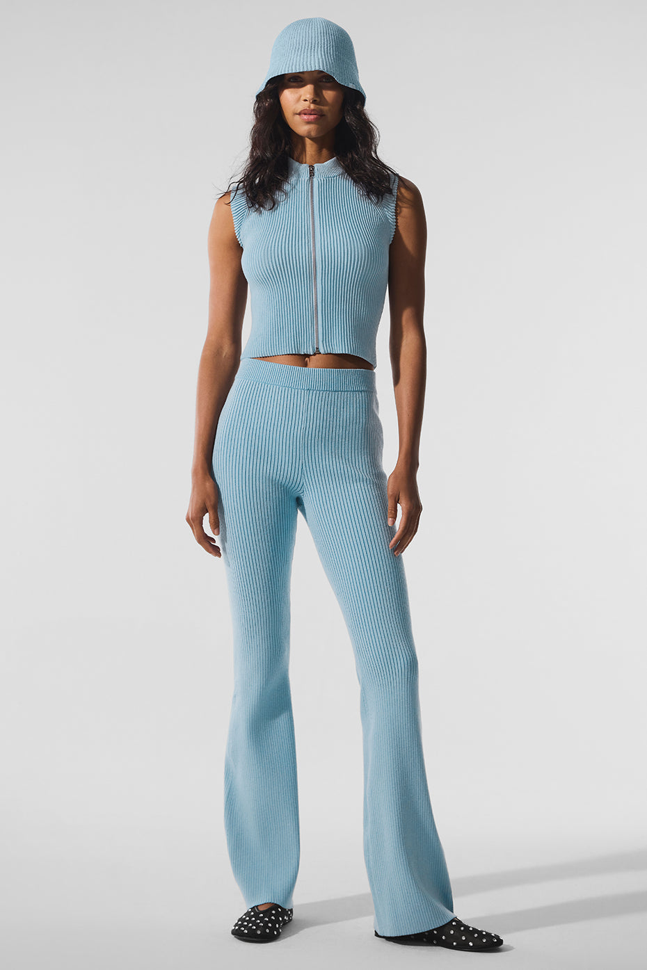Denim Knit High-Waist Flare Pant - Celestial Blue/Dark Celestial Blue