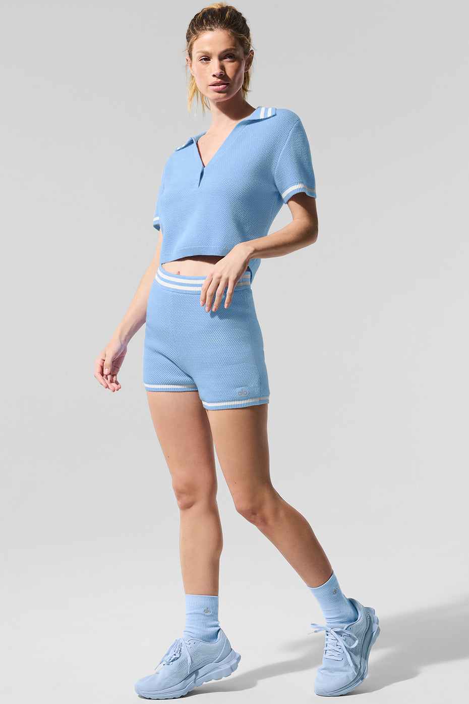 Tennis Club Sweater Knit Hot Short - Seashell Blue/White