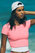 Alosoft Crop Finesse Short Sleeve - Neon Bubblegum